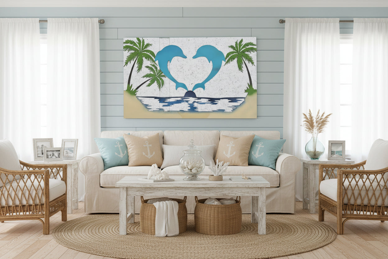 Twin Dolphins Sunset Metal Art