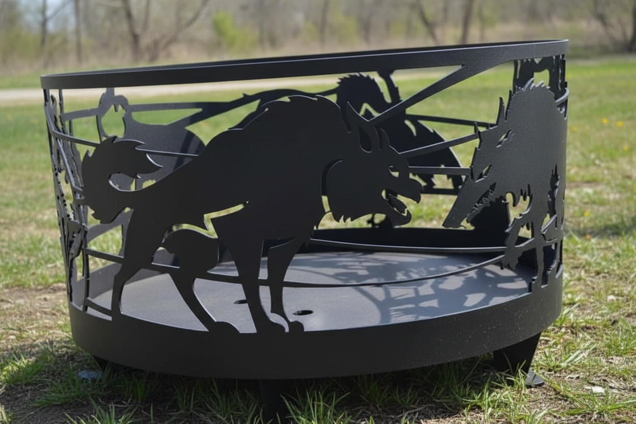 Firepit Ring - Howling Wolf with Base & Feet