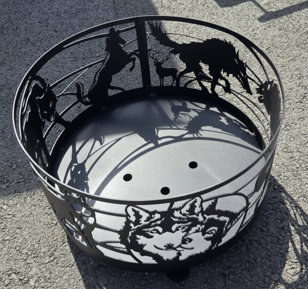 Firepit Ring - Howling Wolf with Base & Feet