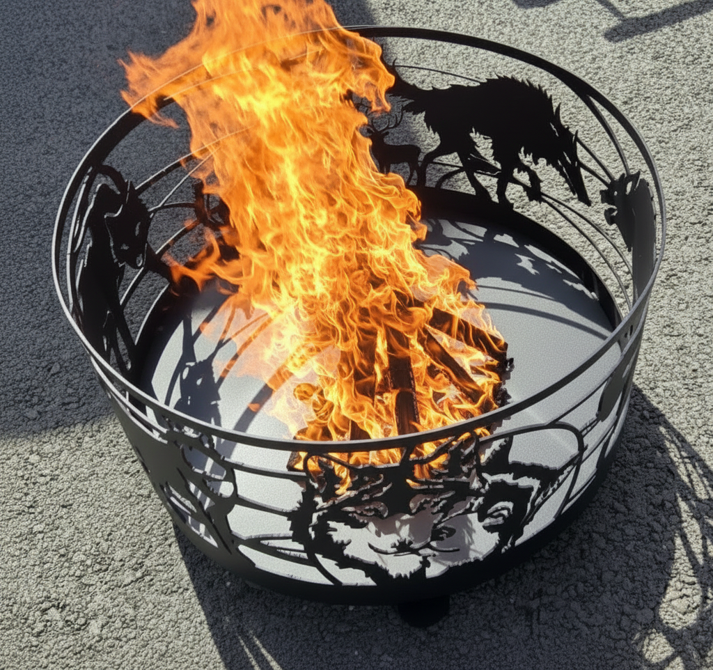 Firepit Ring - Howling Wolf with Base & Feet