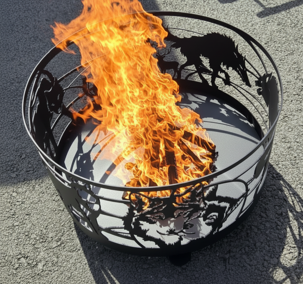 Firepit Ring - Howling Wolf with Base & Feet