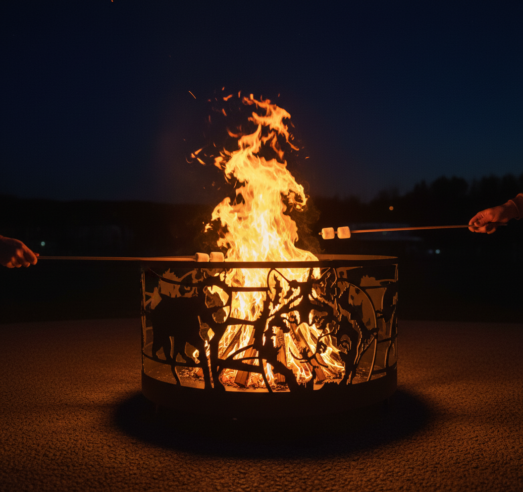 Firepit Ring - Howling Wolf with Base & Feet