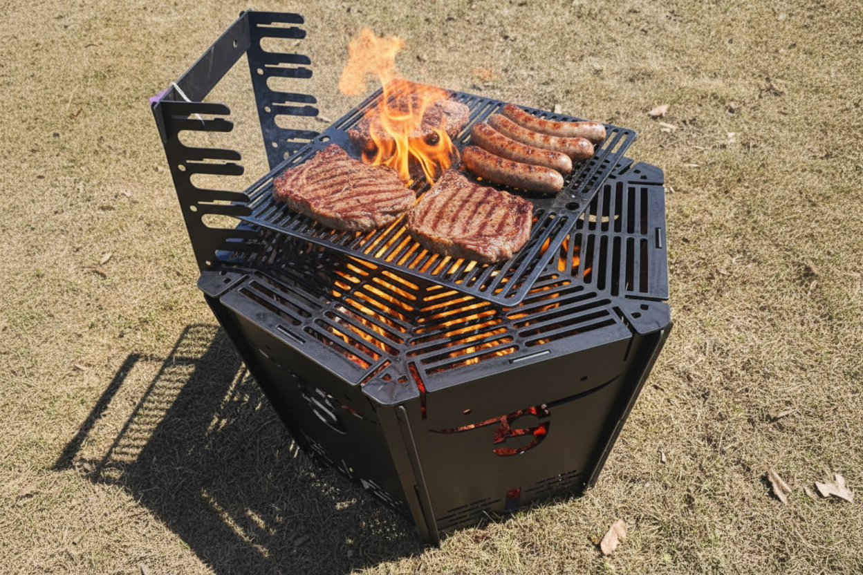 Hexagon Firepit/BBQ with Grill