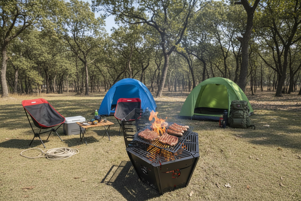Hexagon Firepit/BBQ with Grill