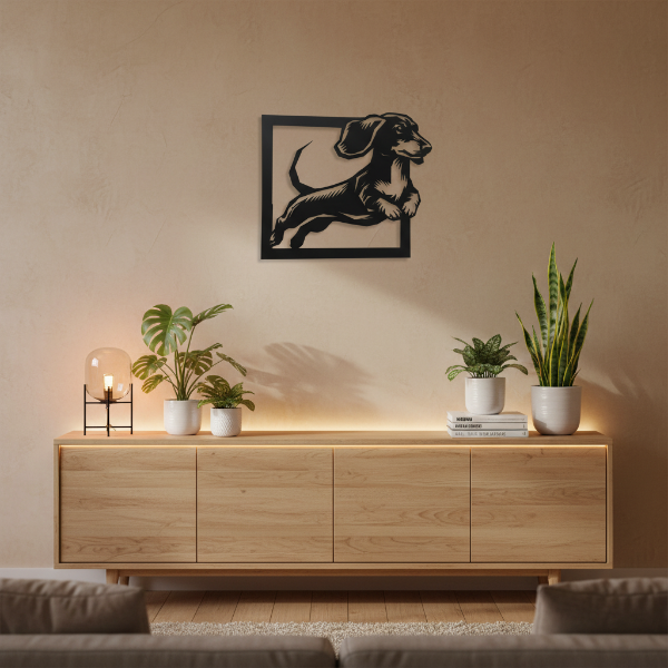 Playful Square Dachshund Metal Wall Art