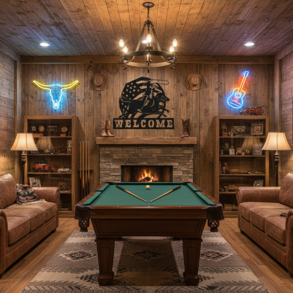 Welcome Cowboy Swinging Lasso Metal Art
