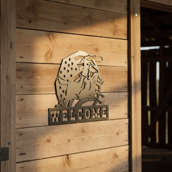 Welcome Cowboy Swinging Lasso Metal Art