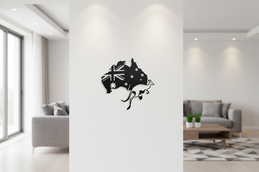 Australian Map with Flag and Kangaroo Metal Art