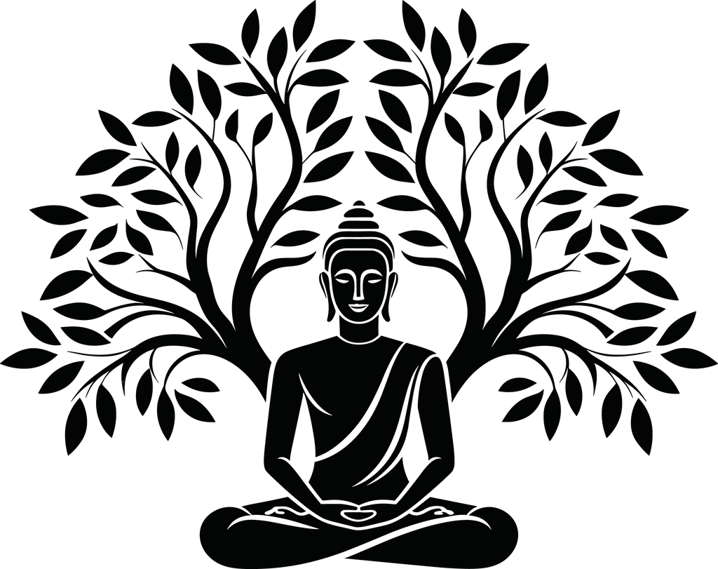 Seated Buddha Between Trees Under the Moon Metal Art