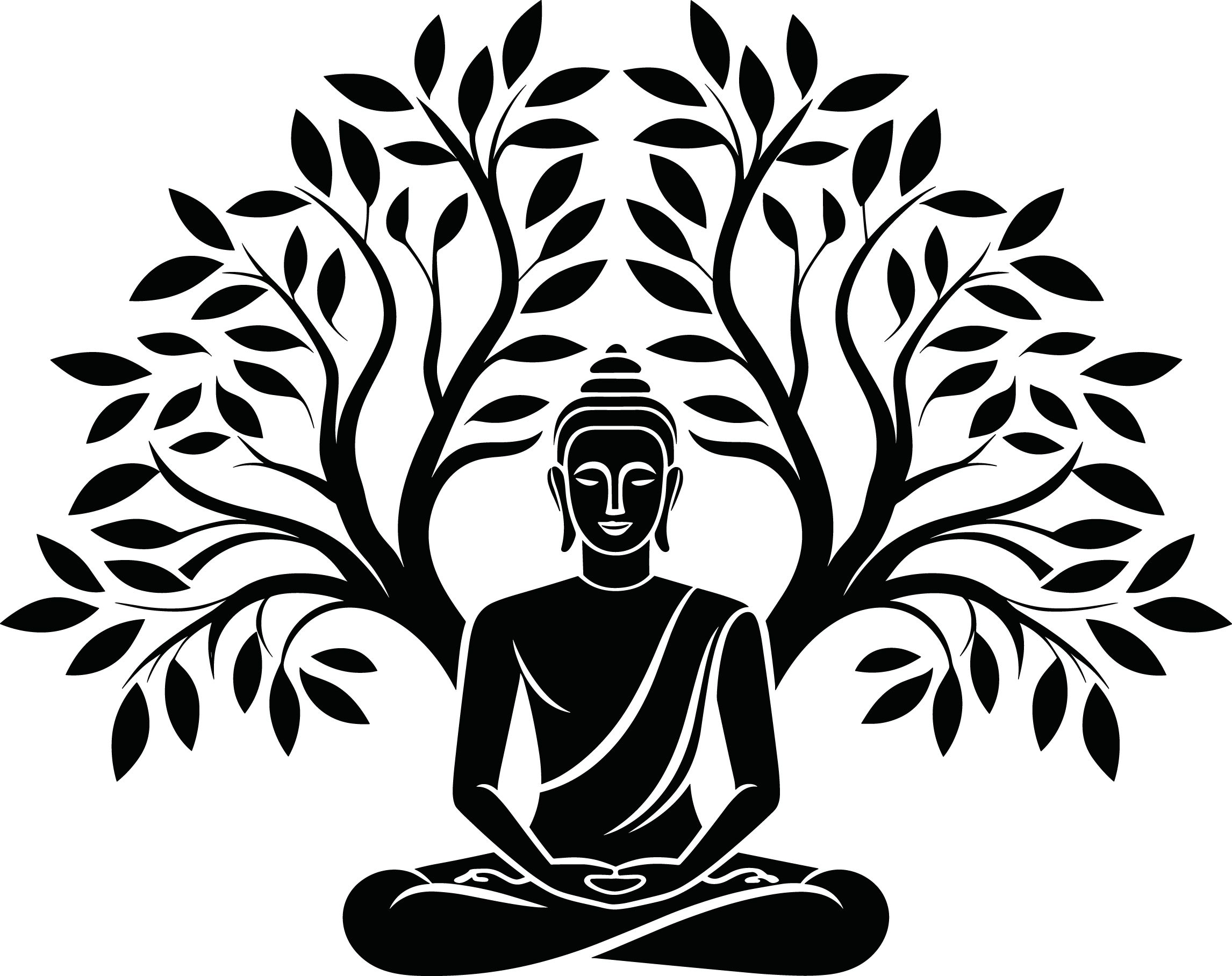 Seated Buddha Between Trees Under the Moon Metal Art