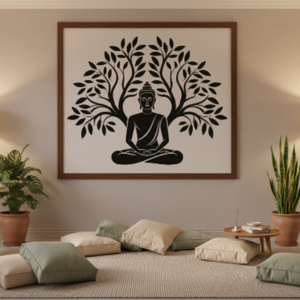 Buddha Seated Between Trees Under the Moon