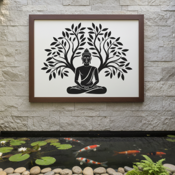 Buddha Seated Between Trees Under the Moon