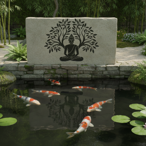 Buddha Seated Between Trees Under the Moon