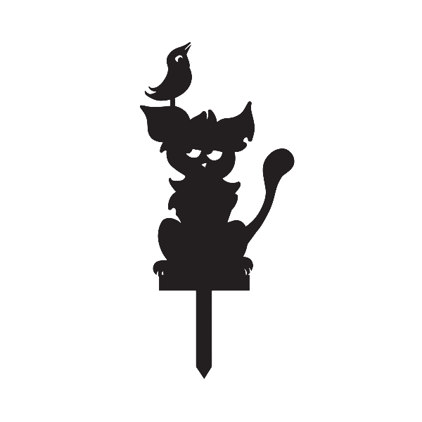 Cat and Bird Garden Stake