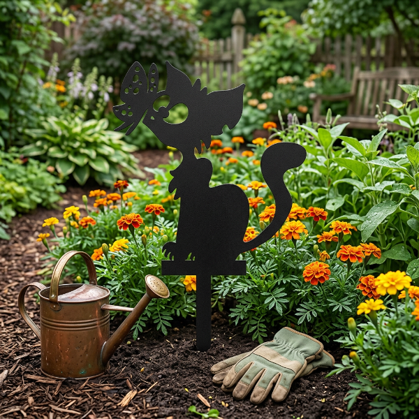 Cat and Butterfly Garden Stake