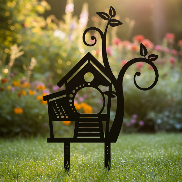 Chicken Garden Stake - Natural Rusty Steel