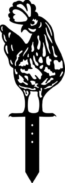 Chicken Garden Stake - Natural Rusty Steel