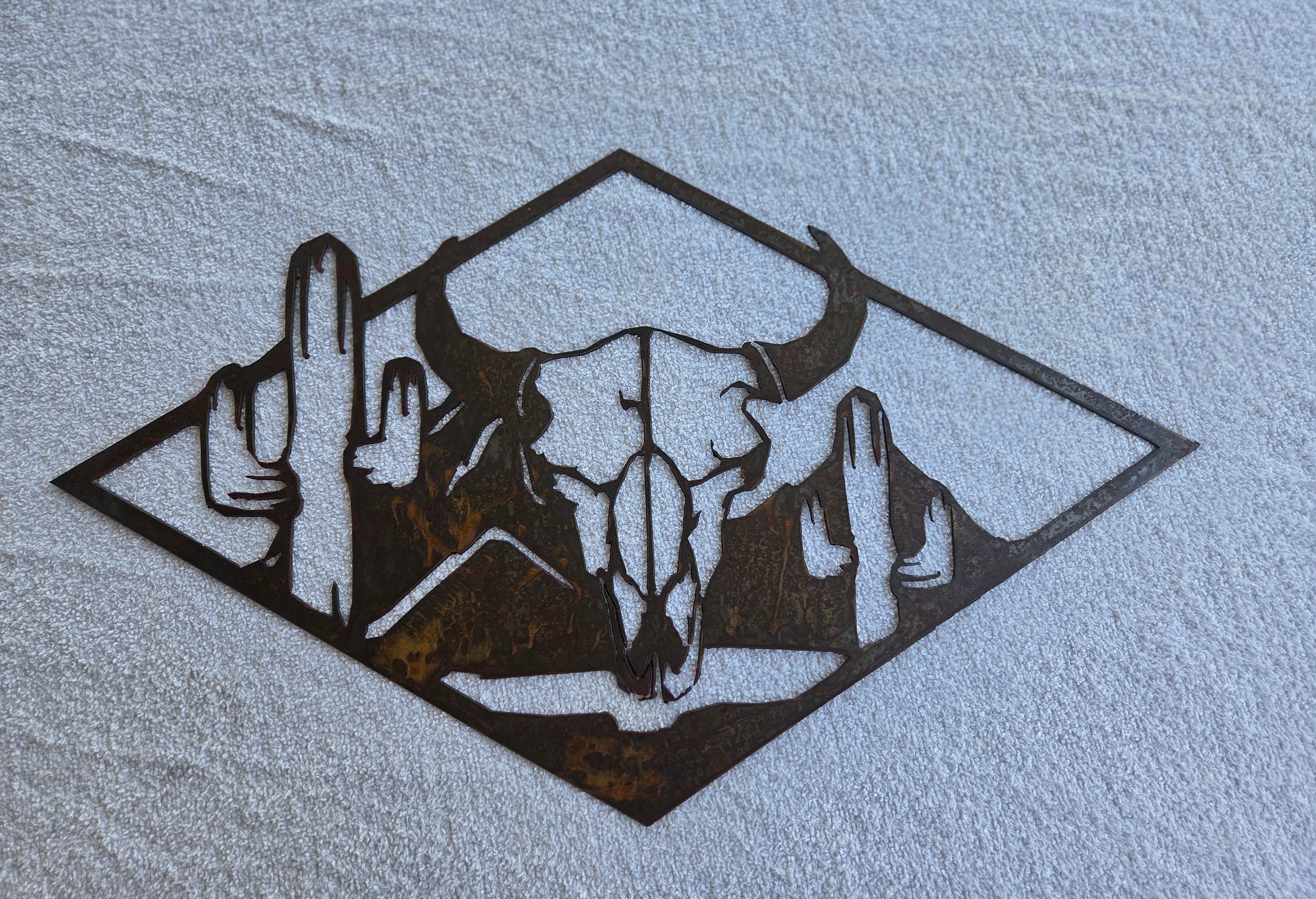 Diamond Southwestern Longhorn Skull Metal Wall Art