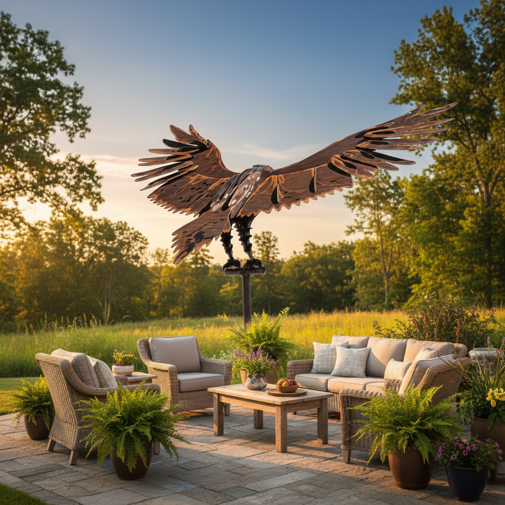 3D Flying Eagle Steel Garden Art – Handcrafted Metal Sculpture