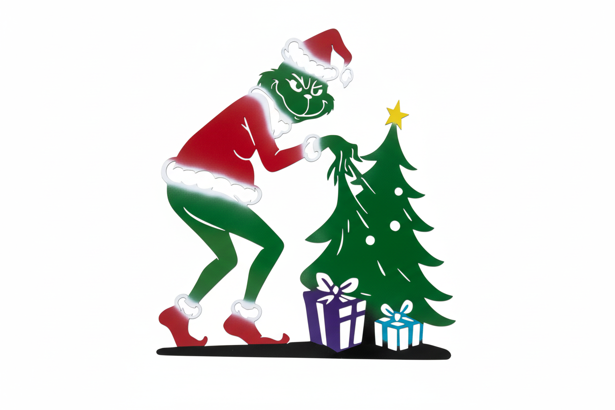 Grinch and Christmas Tree Metal Art