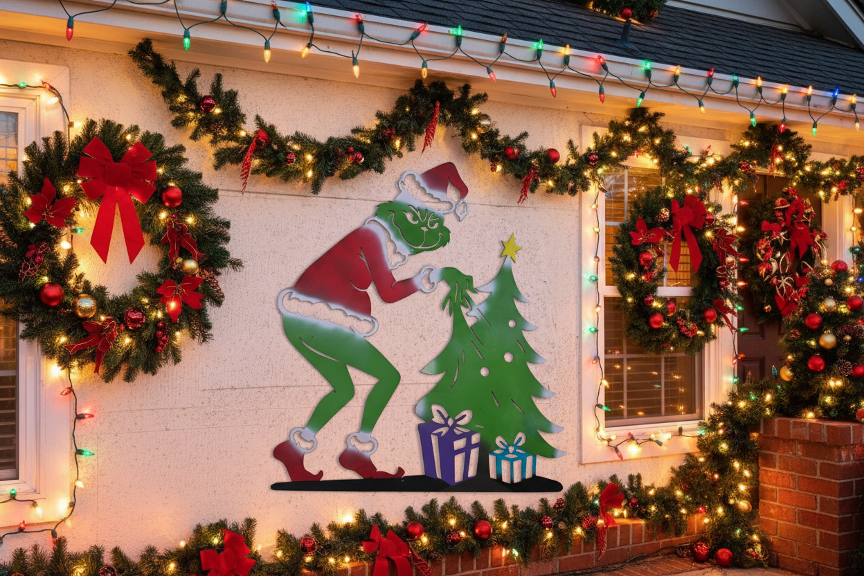 Grinch and Christmas Tree Metal Art