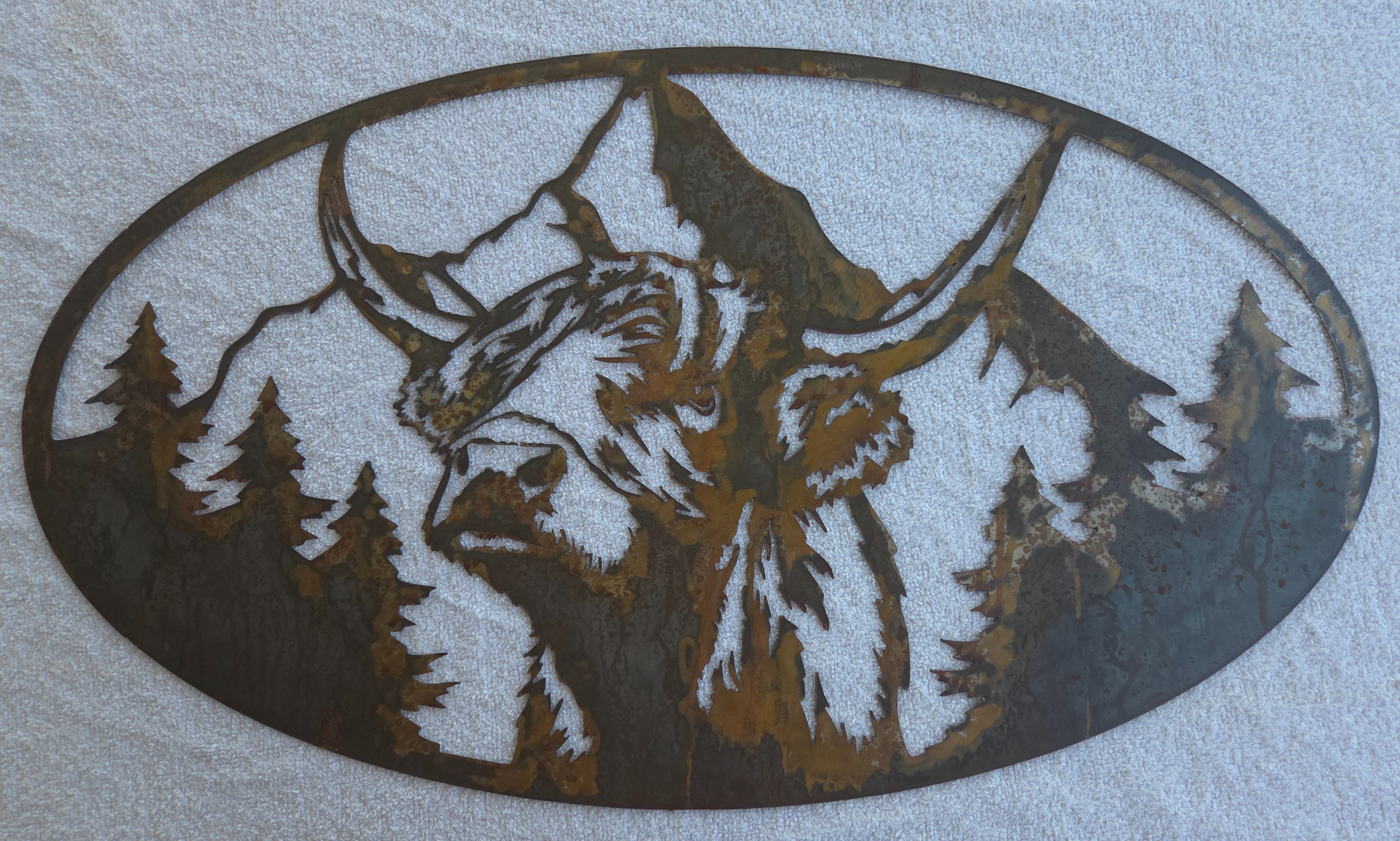 Highland Cow in the Mountains Metal Art