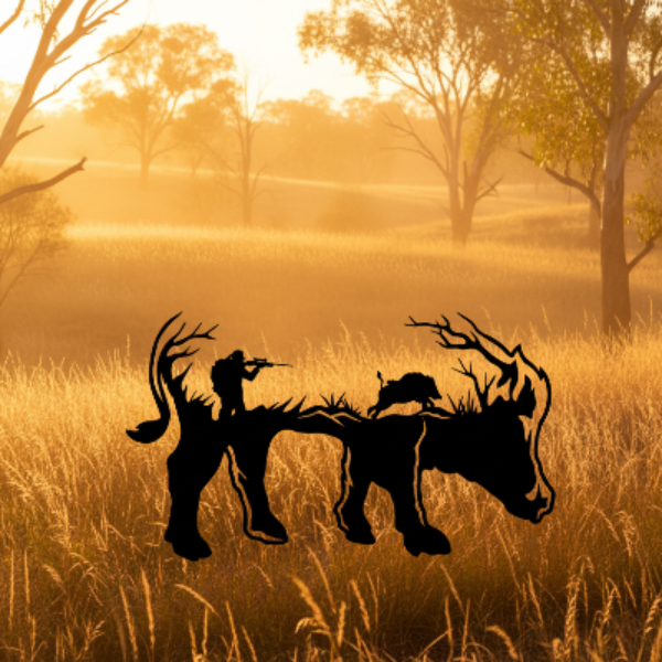 Hunting Boar with Hunter Metal Art