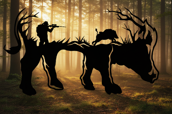 Hunting Boar with Hunter Metal Art