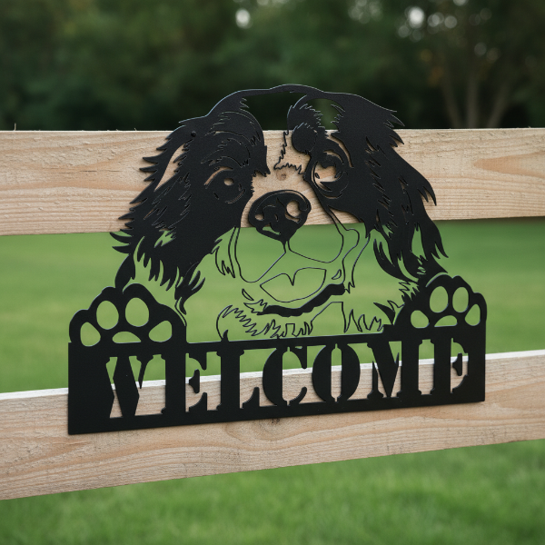 Junior King Charles Cavalier Welcome Dog Metal Wall Art