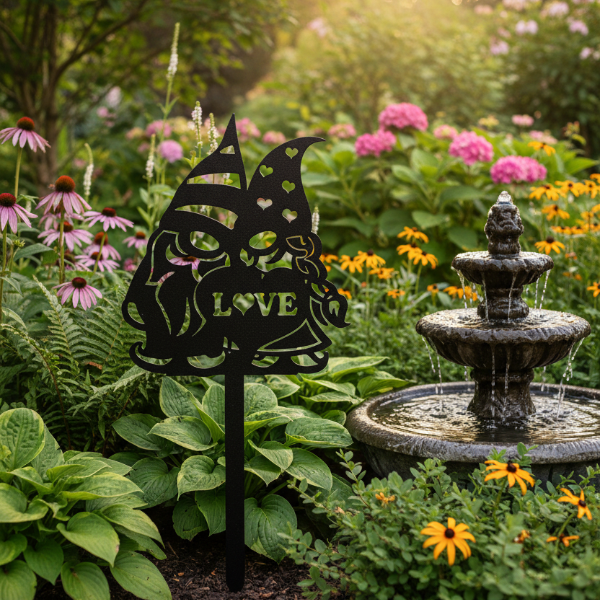 Garden Gnome "Love Stake" - Natural Rusty Steel