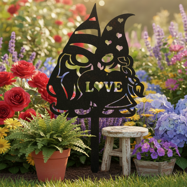 Garden Gnome "Love Stake" - Natural Rusty Steel