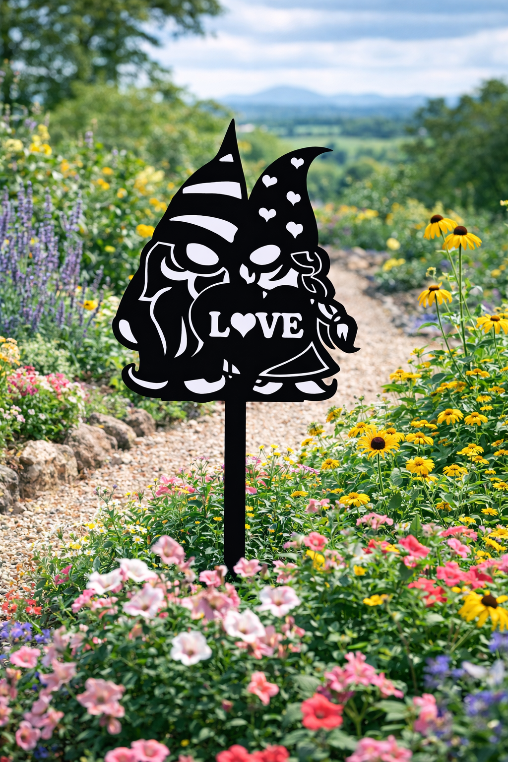 Garden Gnome "Love Stake" - Natural Rusty Steel