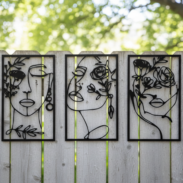 3-Piece Women's Face with Flowers Metal Art Set