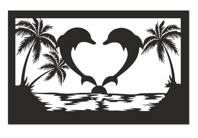 Twin Dolphins Sunset Metal Art