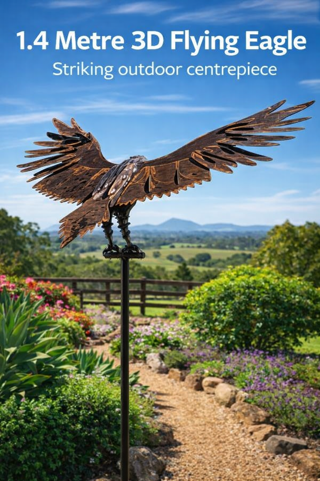 3D Flying Eagle Steel Garden Art – Handcrafted Metal Sculpture