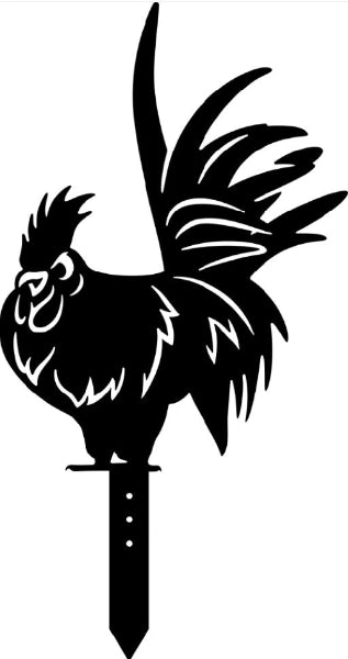 Chicken Garden Stake - Natural Rusty Steel