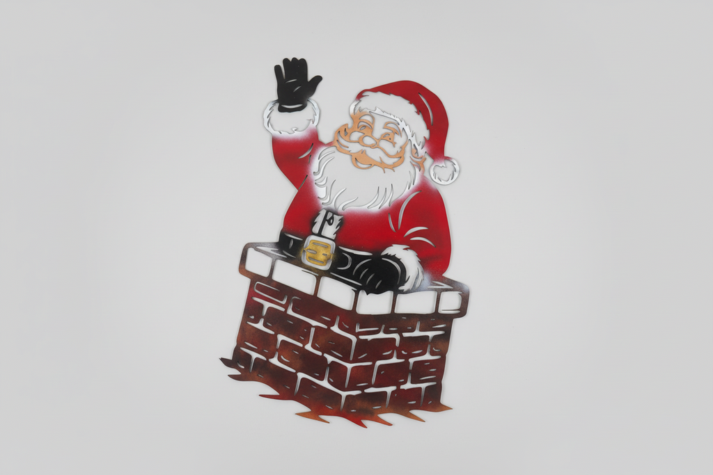 Santa in Chimney Metal Art
