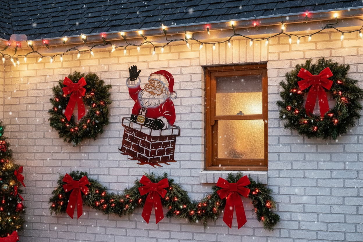 Santa in Chimney Metal Art