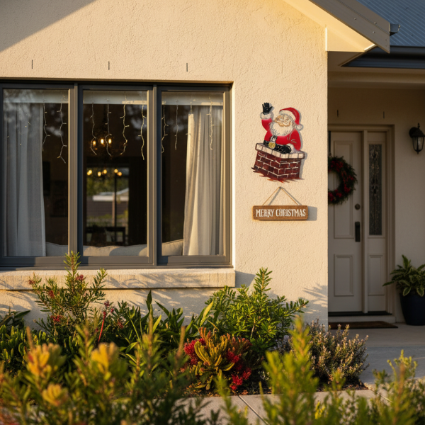 Santa in Chimney Metal Art