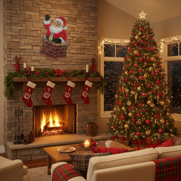 Santa in Chimney Metal Art
