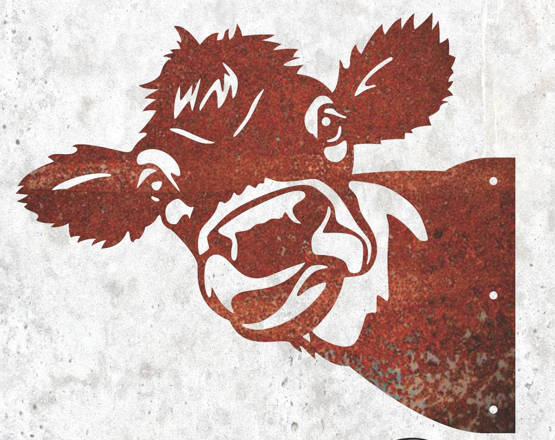 Peeking Cow Tree Stake - Natural Rusty Steel