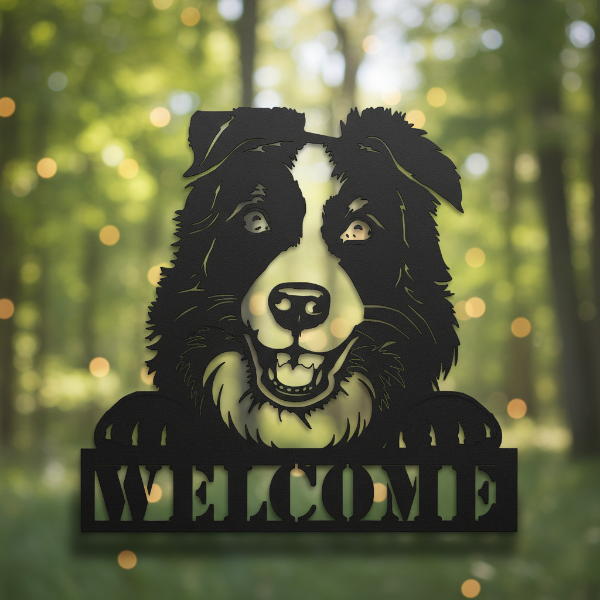 Border Collie Welcome Dog Metal Wall Art