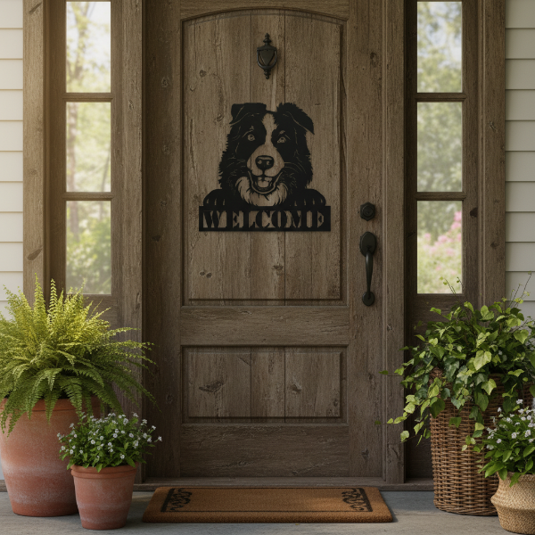 Border Collie Welcome Dog Metal Wall Art