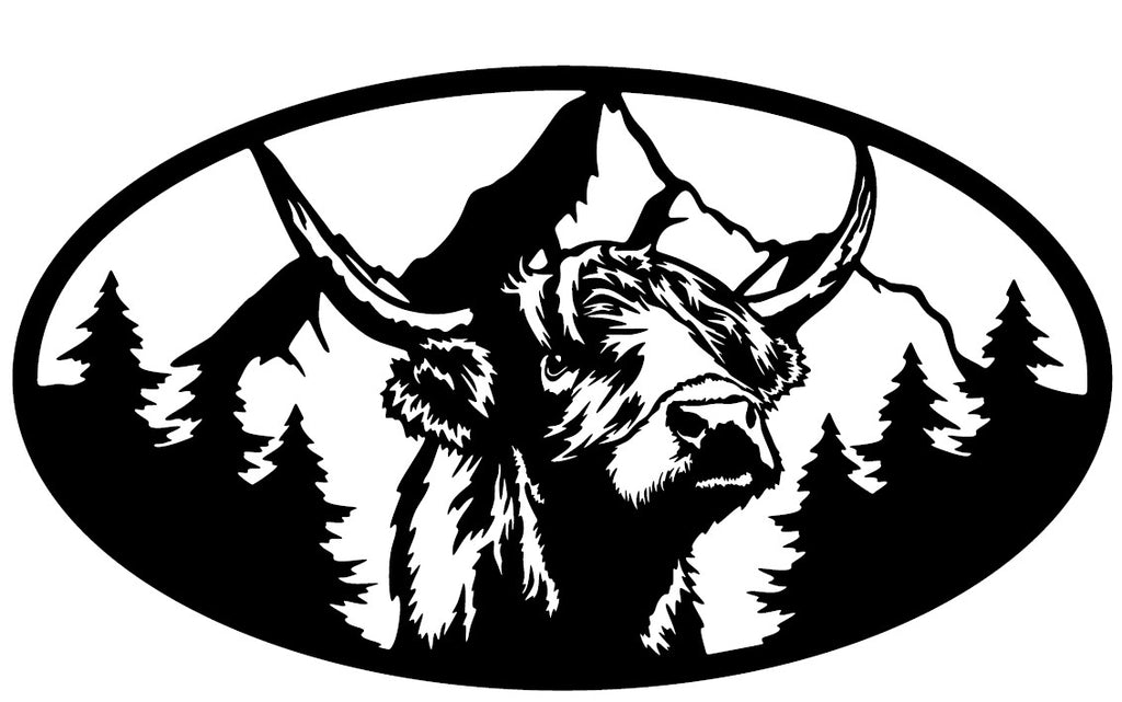 Highland Cow in the Mountains Metal Art