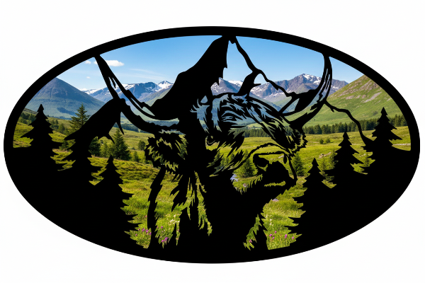 Highland Cow in the Mountains Metal Art