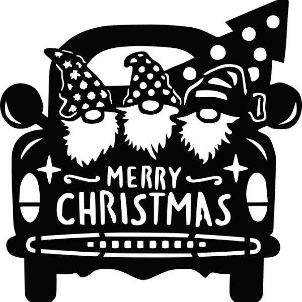 Christmas Garden Gnomes Truck Metal Art