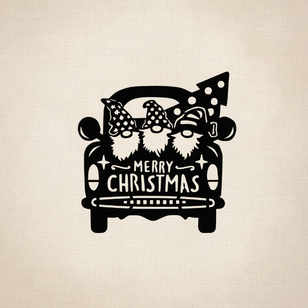 Christmas Garden Gnomes Truck Metal Art