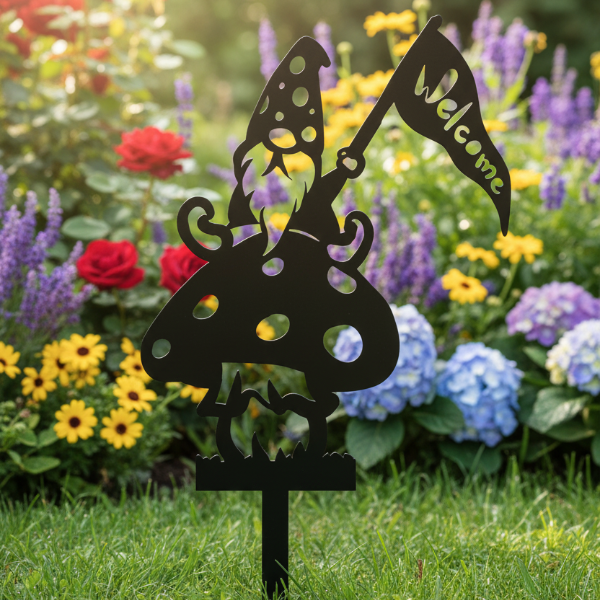 Garden Gnome Welcome Flag Stake
